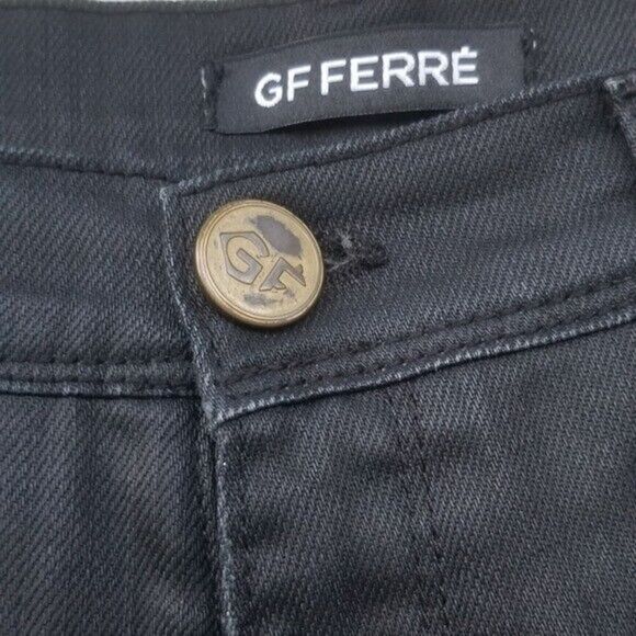 GF Ferre Black Coated Wide Leg Jeans Size 31 Low Rise GianFranco - Picture 3 of 13